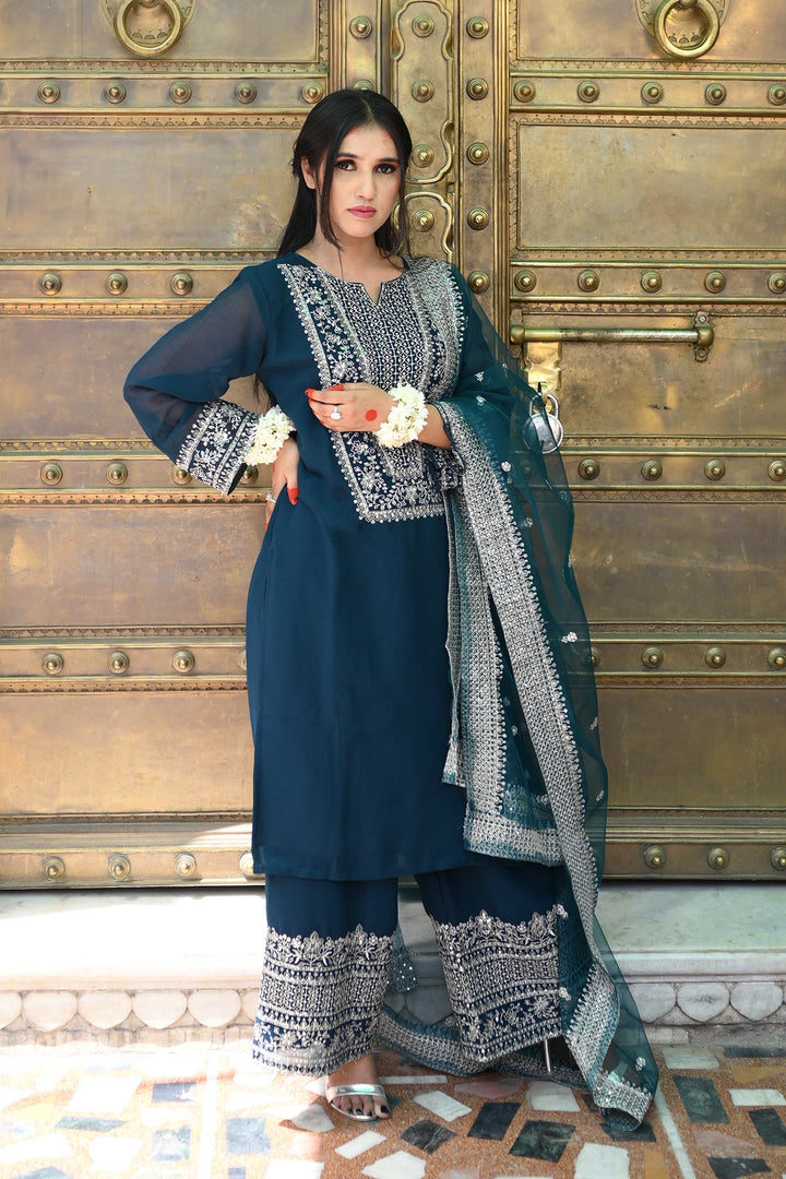 Chic Teal Blue Georgette Salwar Kameez | Perfect for Weddings & Festivities