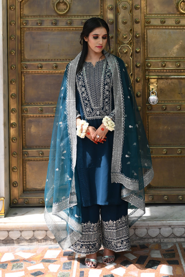 Chic Teal Blue Georgette Salwar Kameez | Perfect for Weddings & Festivities