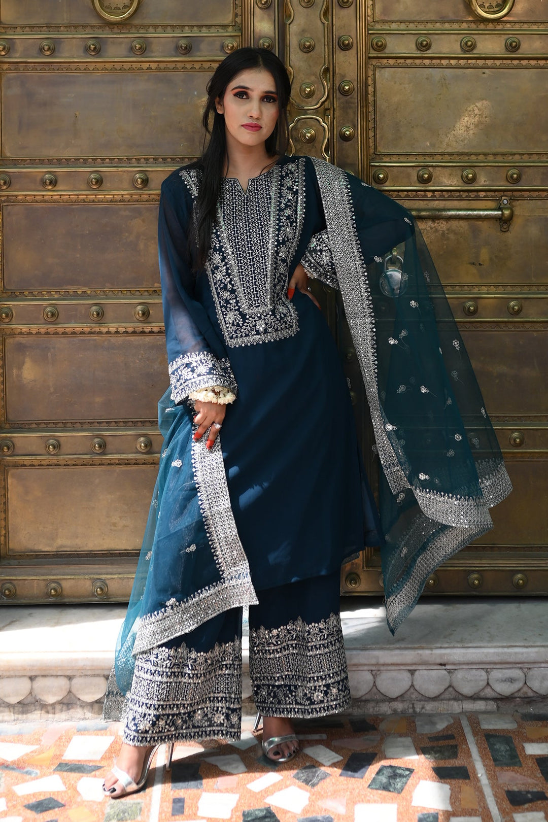 Chic Teal Blue Georgette Salwar Kameez | Perfect for Weddings & Festivities