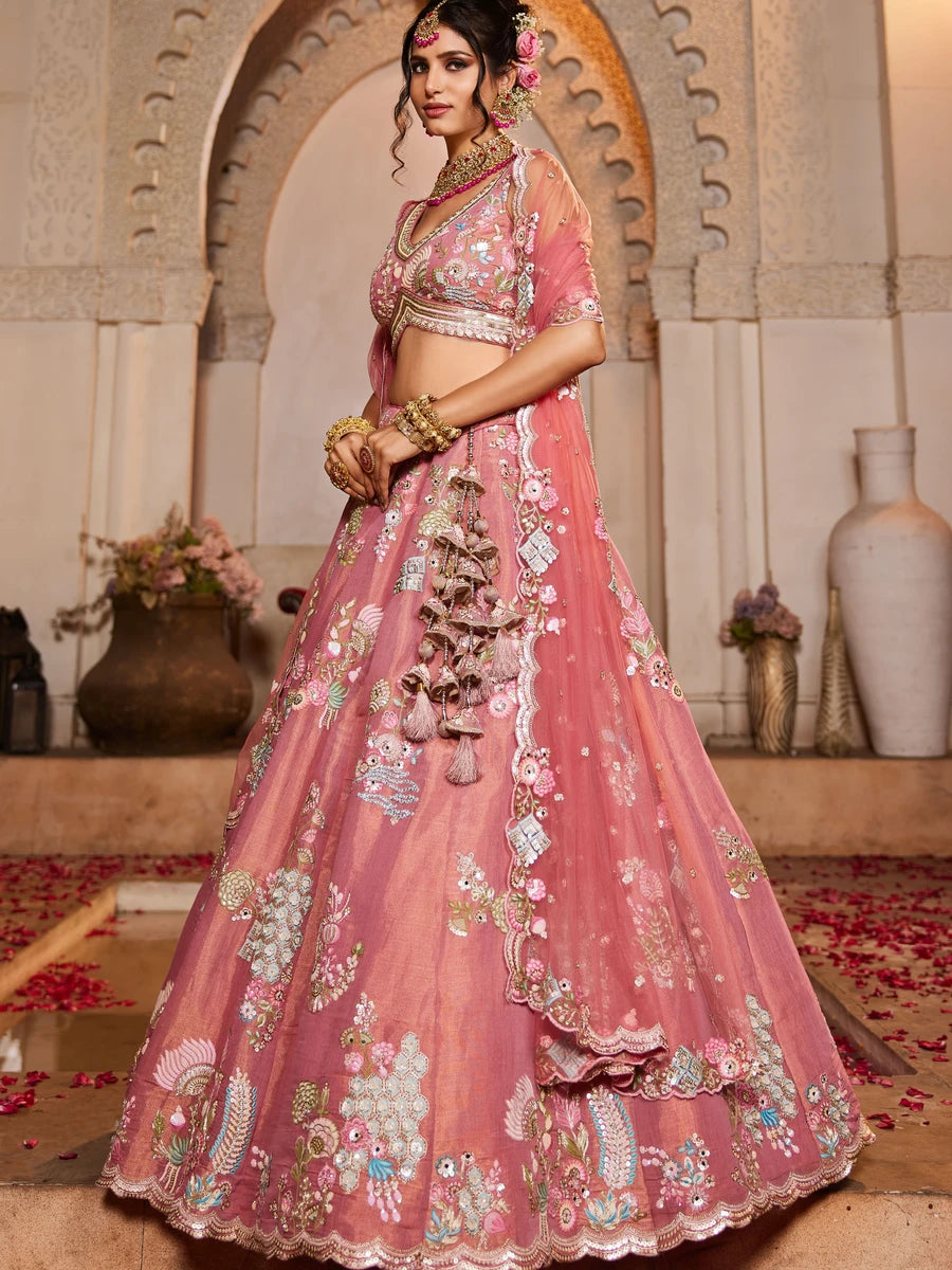 Stylish dusty pink net lehenga