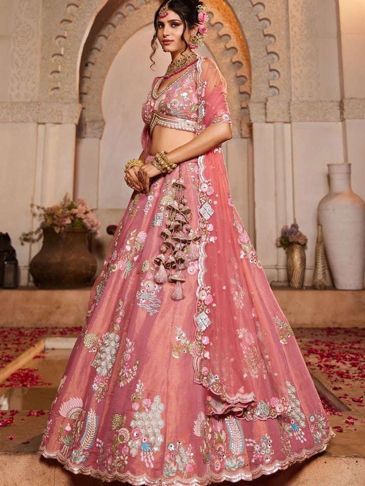 Stylish dusty pink net lehenga