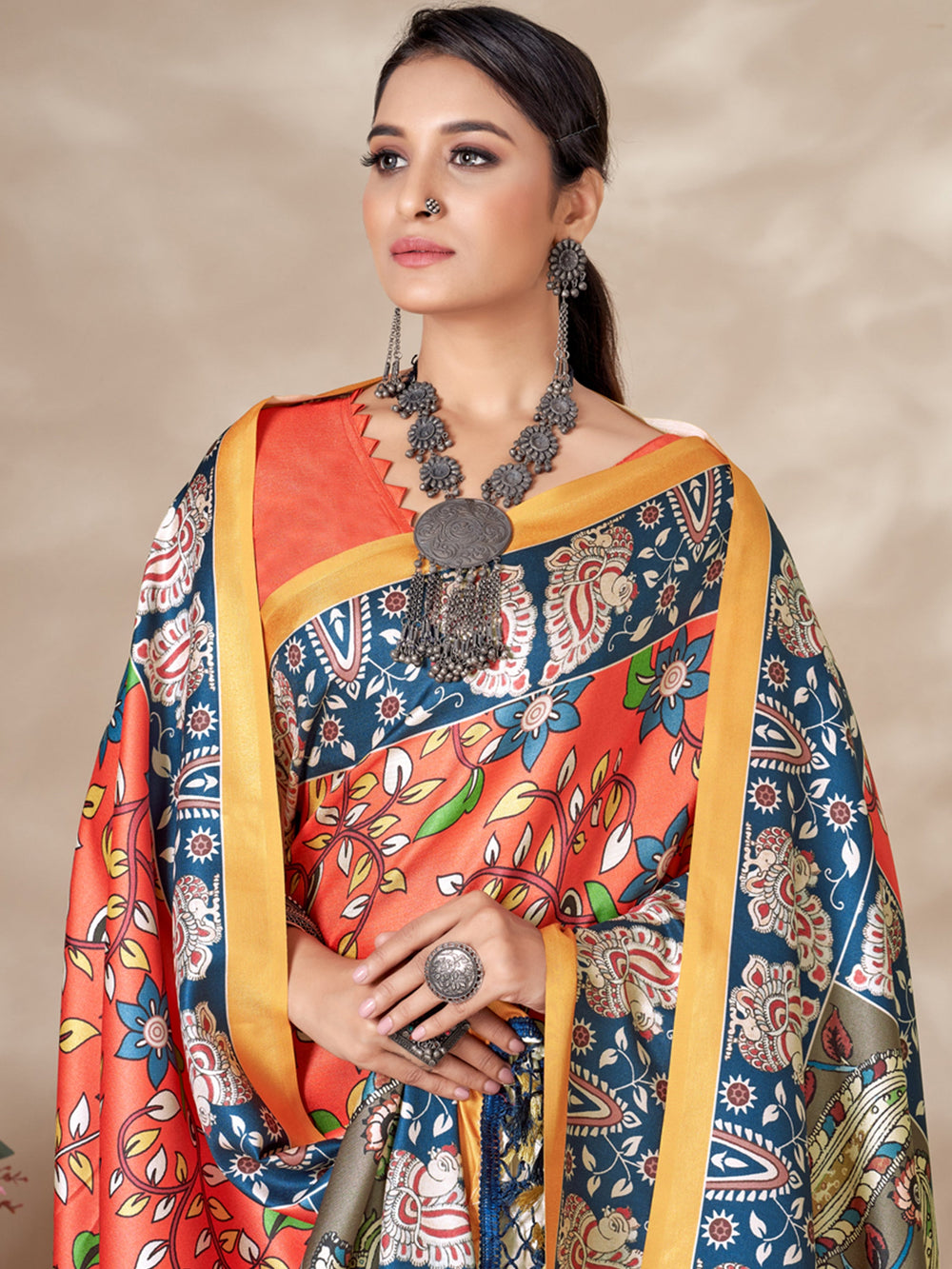 Stylish orange Pashmina saree for events
