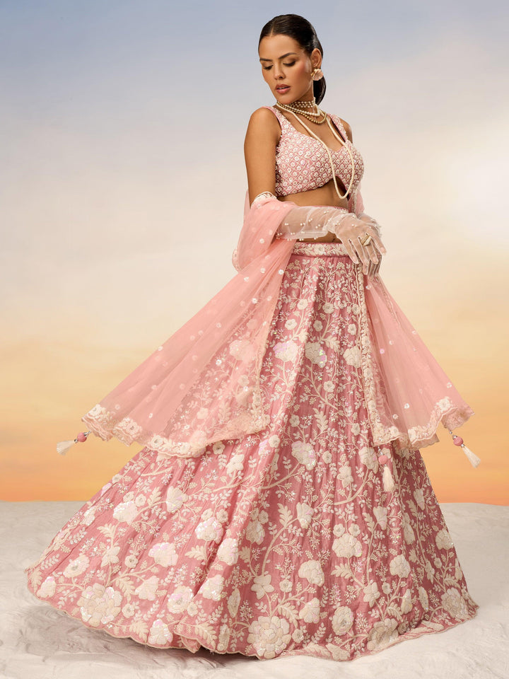 Stylish peach lehenga in georgette fabric