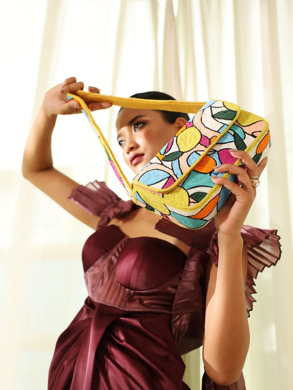 Poppy Multicolor Baguette Bag with Handle | Chic Designer Handbag