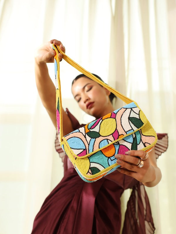 Poppy Multicolor Baguette Bag with Handle | Chic Designer Handbag
