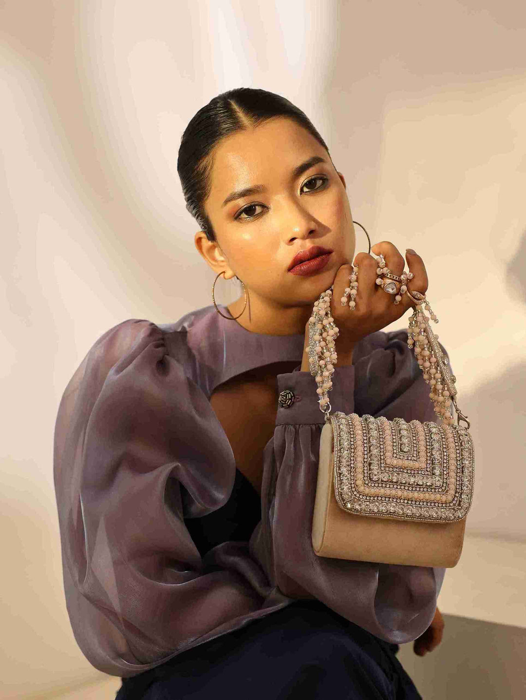 Nysa Mini Bag | Embroidered Handle Clutch for Elegant Style