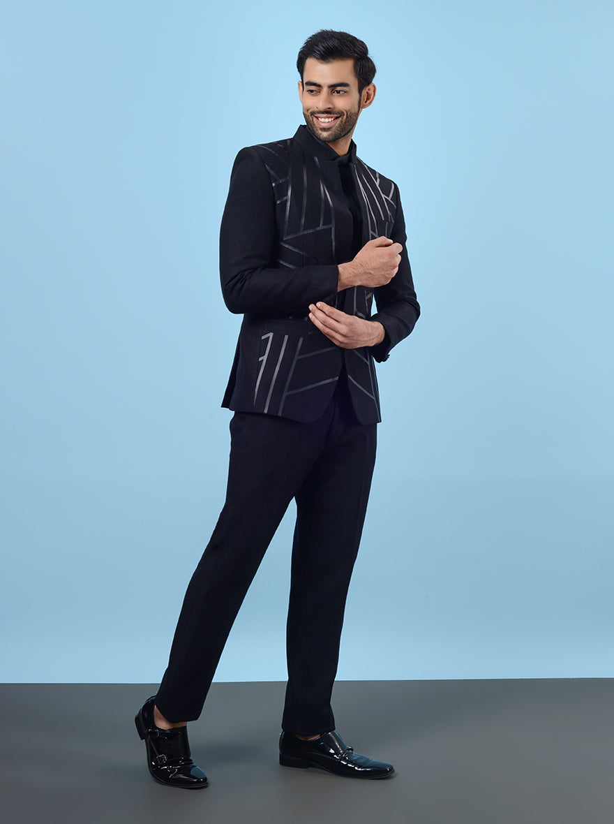 Shop our stylish black Jodhpuri suit online for a sophisticated addition to your wardrobe!