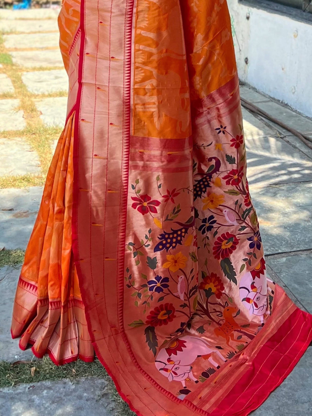 Enchanting Orange Woven Paithani Silk | Wedding Wear Saree With Blouse Style Statement