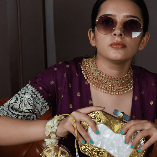 Inaayat Brass Mother of Pearl Clutch | Trendy Octagon-Shaped Bag
