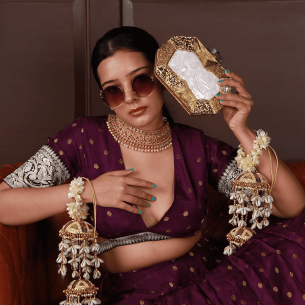 Inaayat Brass Mother of Pearl Clutch | Trendy Octagon-Shaped Bag