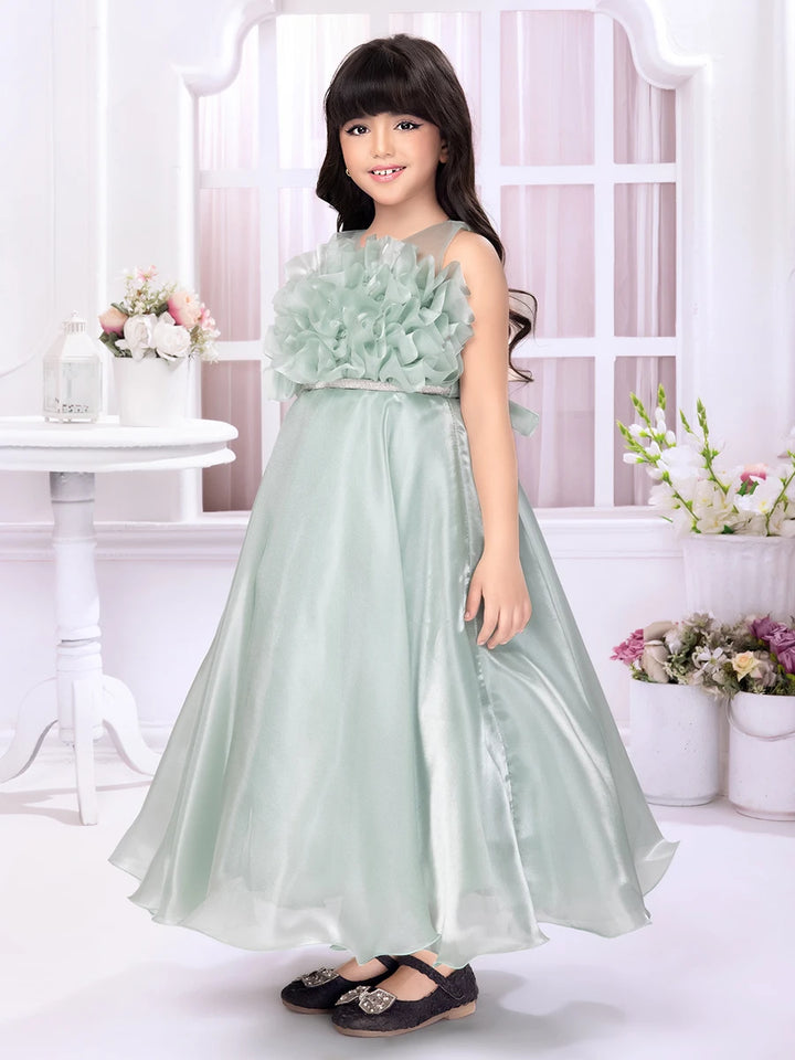 Beautiful Sea Green Satin Frock | Festive Wear for Girls