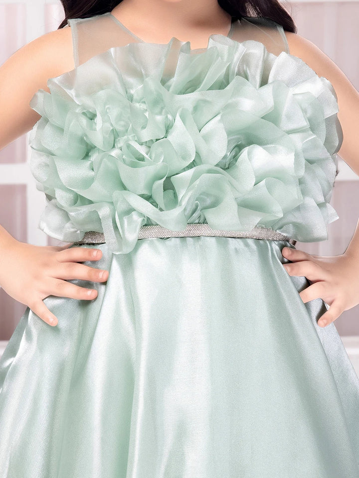 Beautiful Sea Green Satin Frock | Festive Wear for Girls
