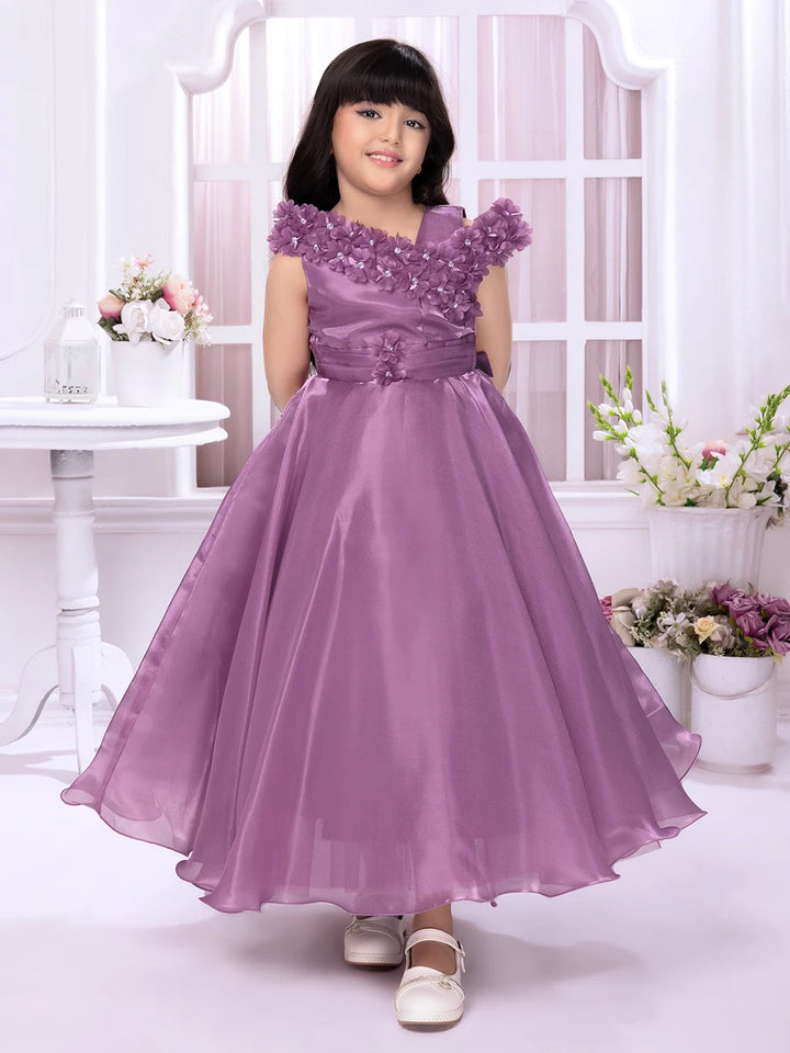 Stylish Satin Anarkali Gown | Back-Zipper Purple Designer Gown