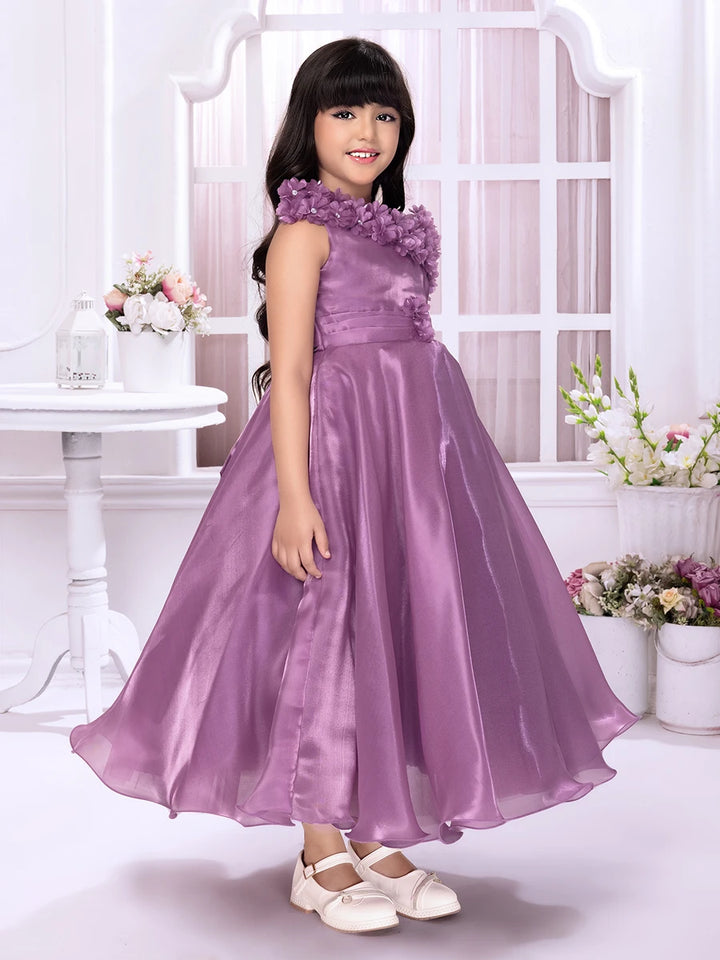 Stylish Satin Anarkali Gown | Back-Zipper Purple Designer Gown