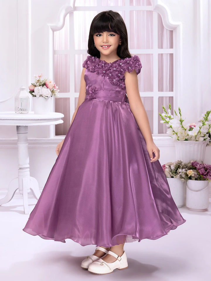 Stylish Satin Anarkali Gown | Back-Zipper Purple Designer Gown