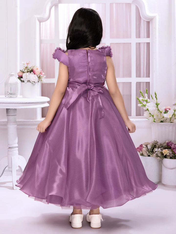 Stylish Satin Anarkali Gown | Back-Zipper Purple Designer Gown