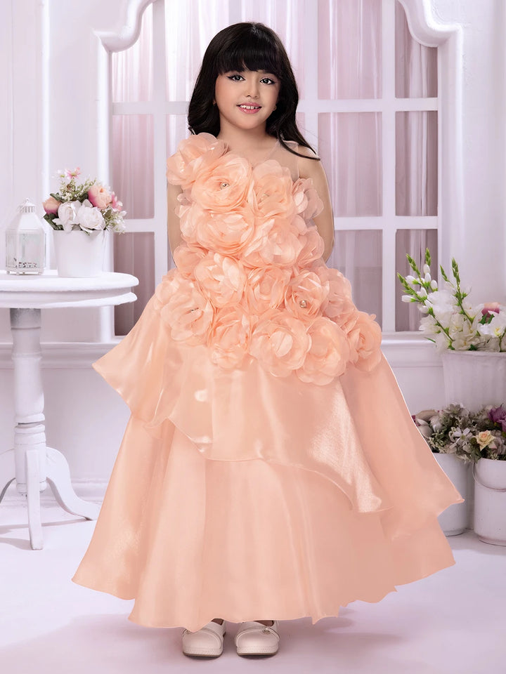 Affordable Peach Anarkali Gown | Satin Party Wear Gown