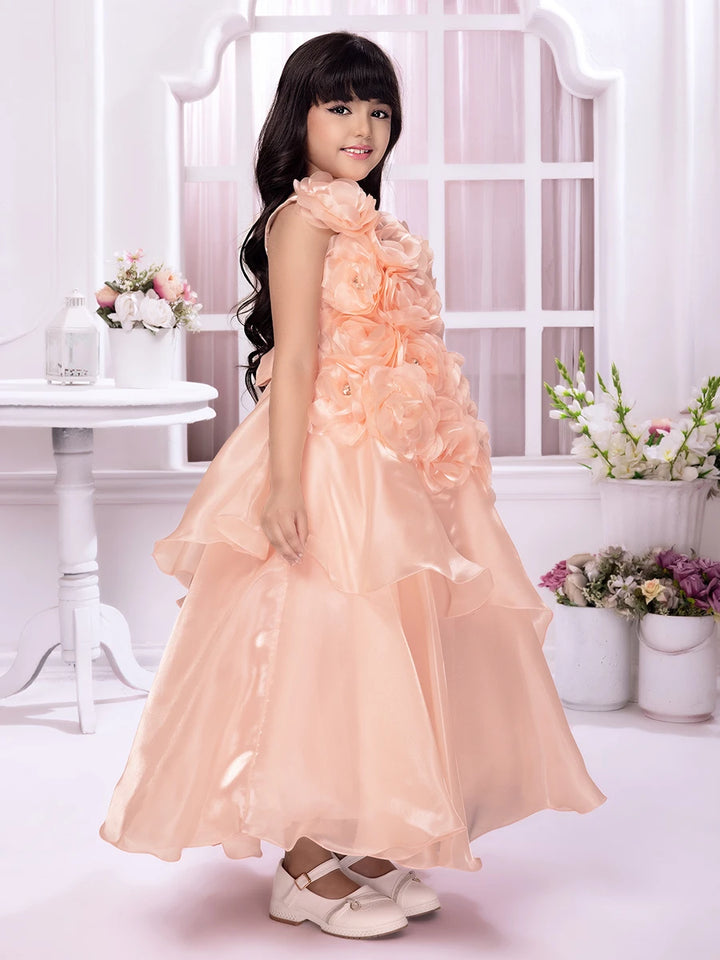 Affordable Peach Anarkali Gown | Satin Party Wear Gown