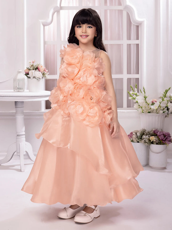 Affordable Peach Anarkali Gown | Satin Party Wear Gown