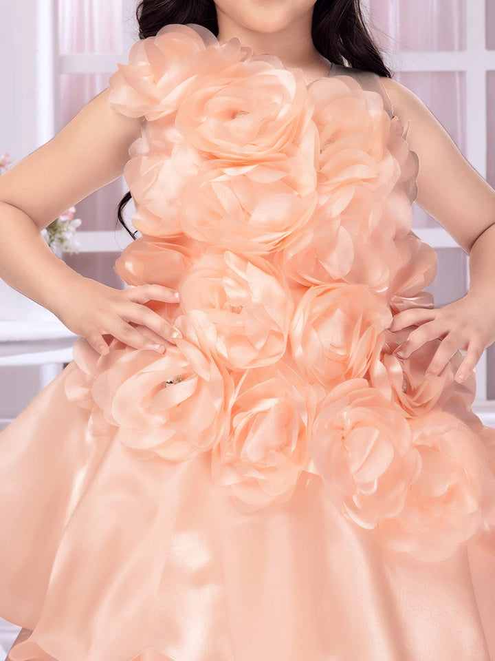 Affordable Peach Anarkali Gown | Satin Party Wear Gown
