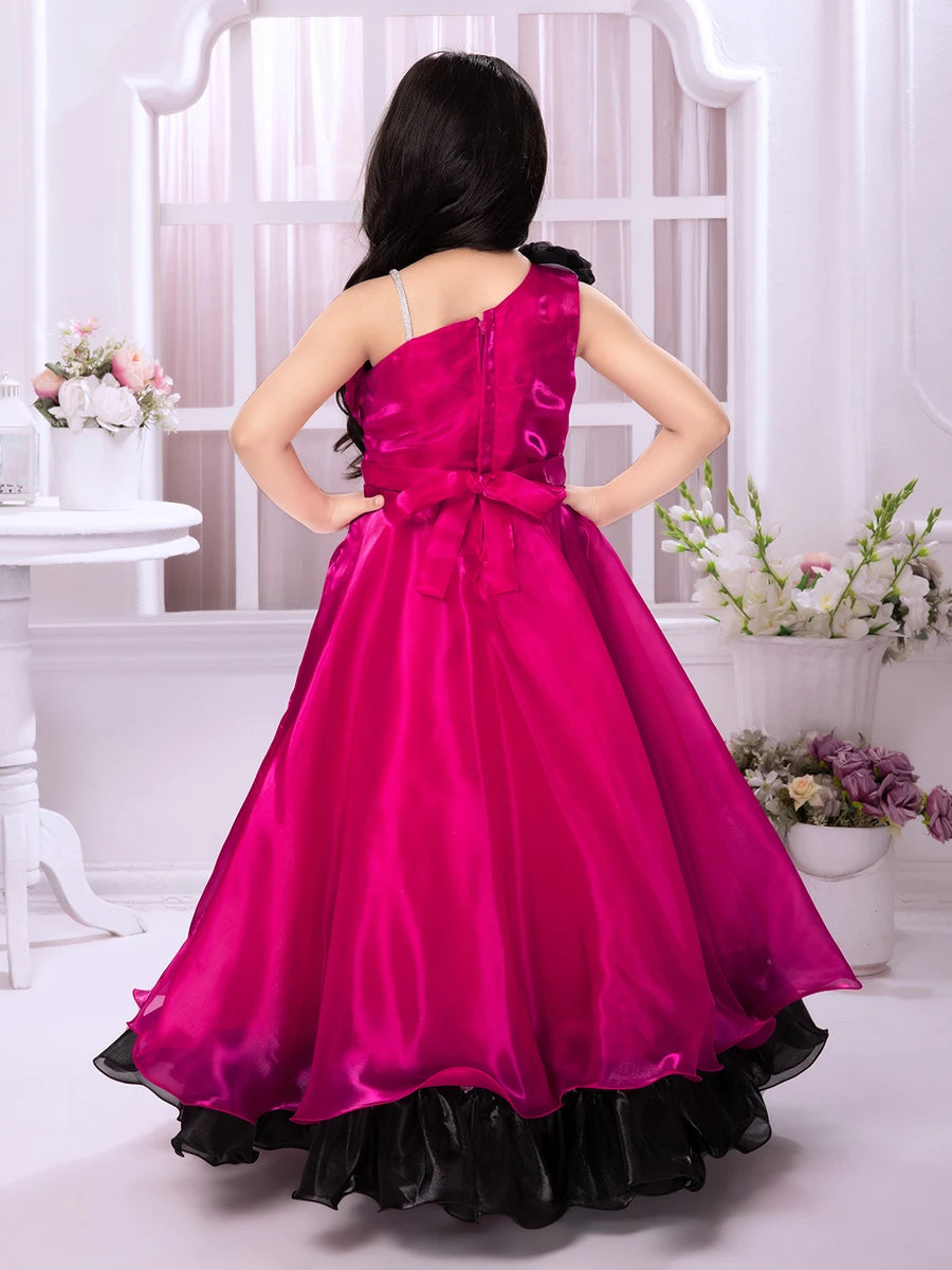 Stylish Anarkali Kids Collection | Rani Pink Satin with Brooch