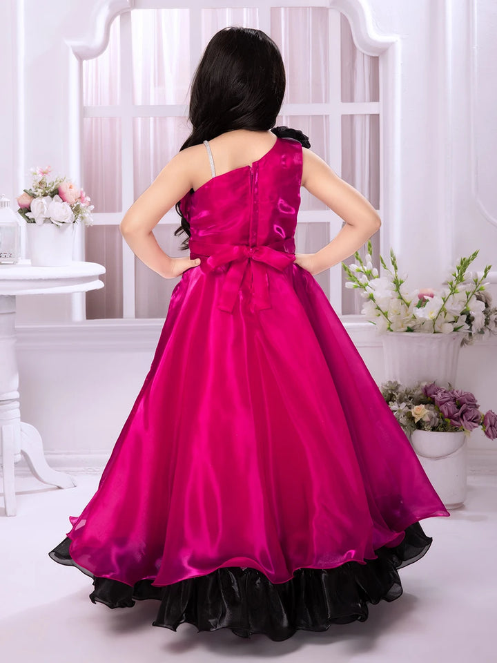 Stylish Anarkali Kids Collection | Rani Pink Satin with Brooch