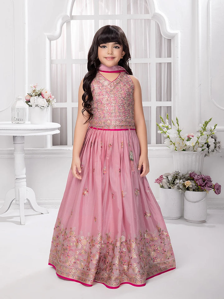 Kids Pink Silk Lehenga Choli | Traditional Festive Attire
