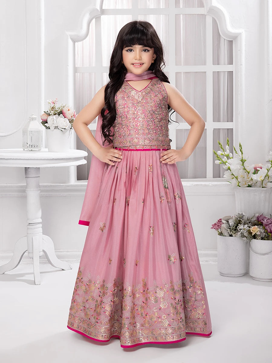 Kids Pink Silk Lehenga Choli | Traditional Festive Attire