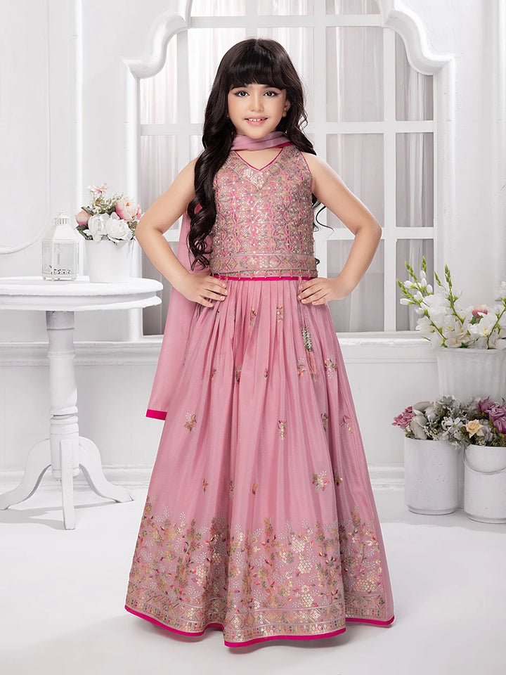 Kids Pink Silk Lehenga Choli | Traditional Festive Attire