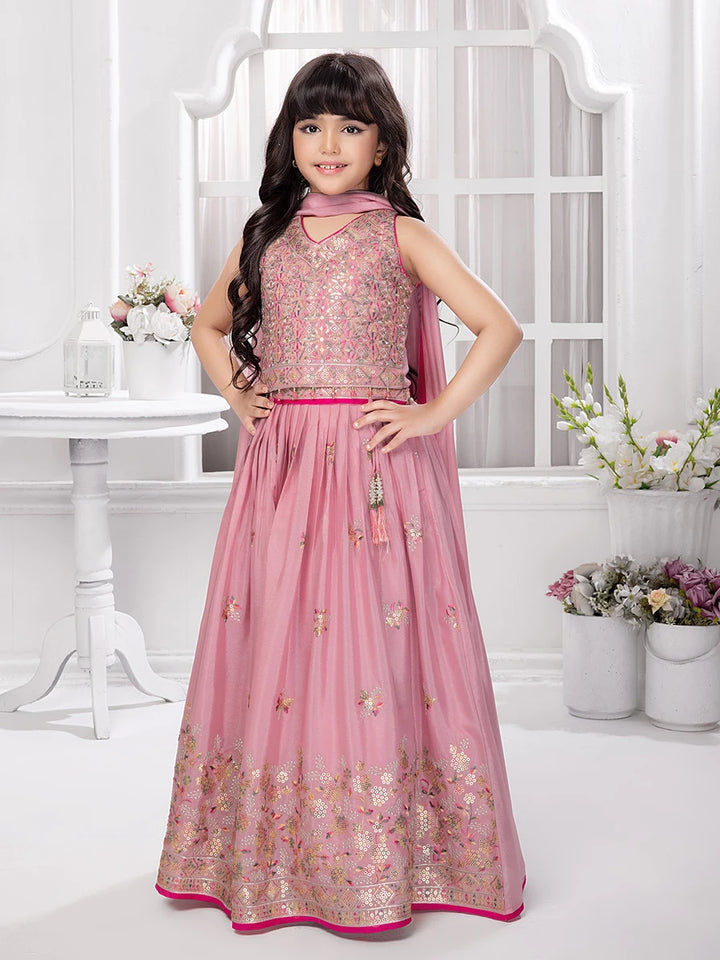 Kids Pink Silk Lehenga Choli | Traditional Festive Attire