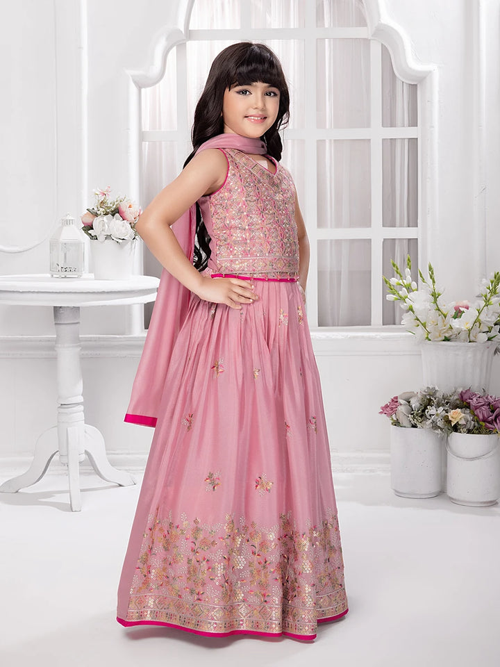 Kids Pink Silk Lehenga Choli | Traditional Festive Attire
