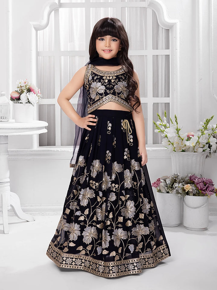 Affordable Kids Lehenga | Navy Ethnic Lehenga Choli for Girls