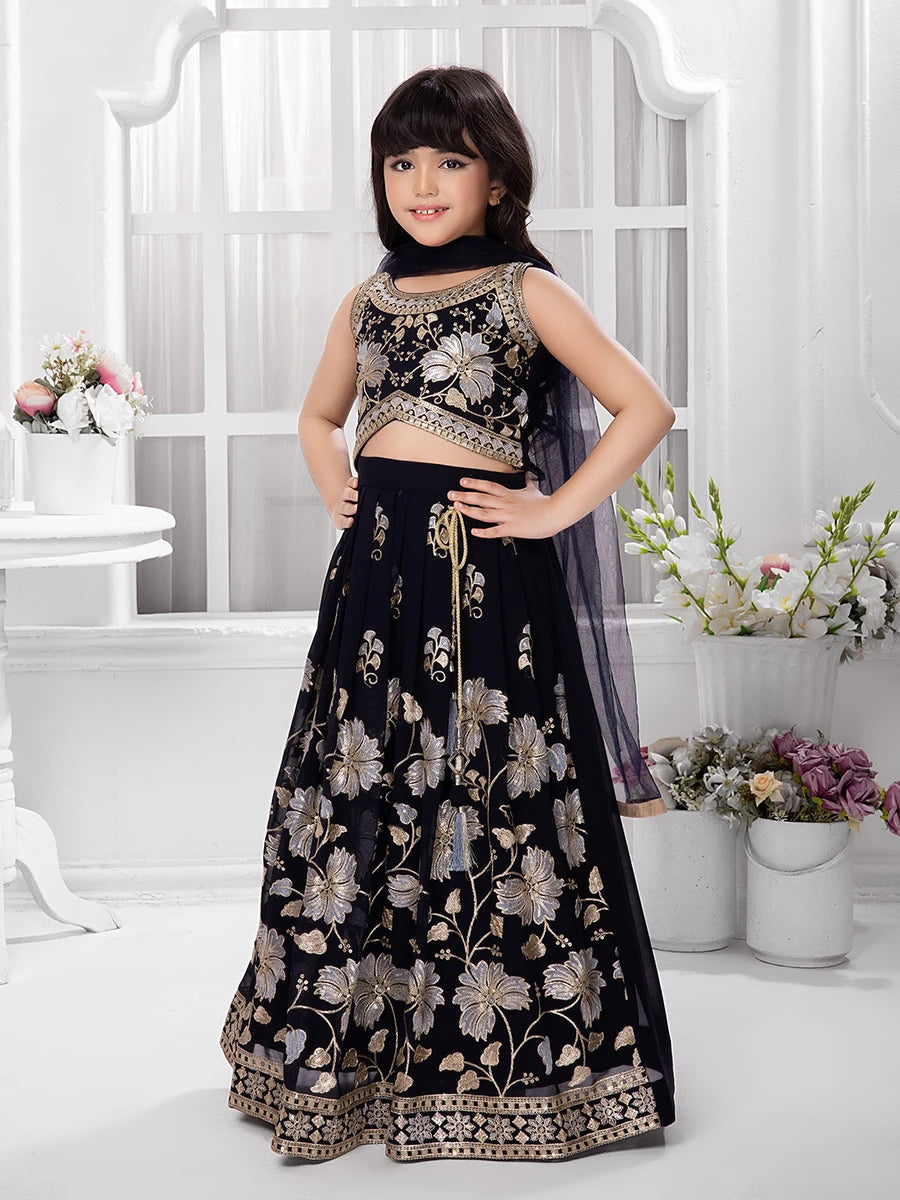 Affordable Kids Lehenga | Navy Ethnic Lehenga Choli for Girls