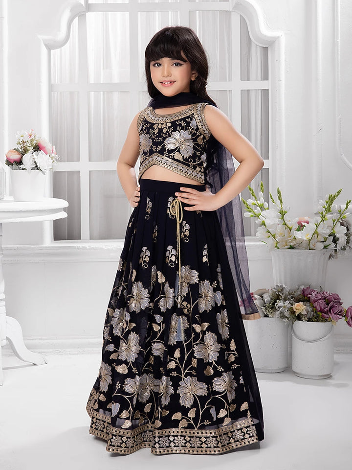 Affordable Kids Lehenga | Navy Ethnic Lehenga Choli for Girls