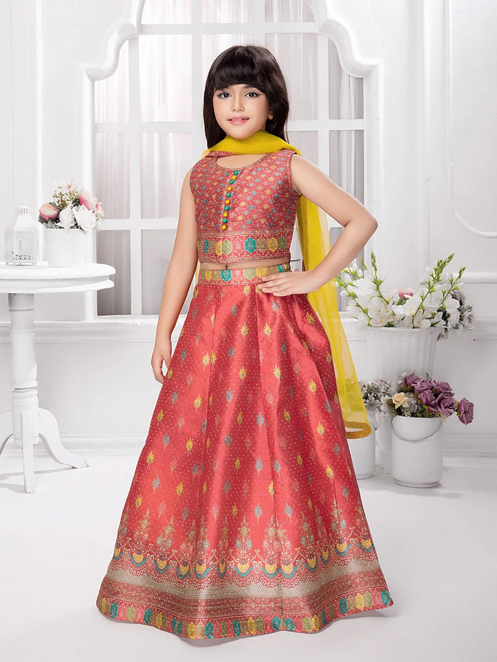 Ethnic Bright Red Silk Lehenga Choli | Festive Wear for Kids