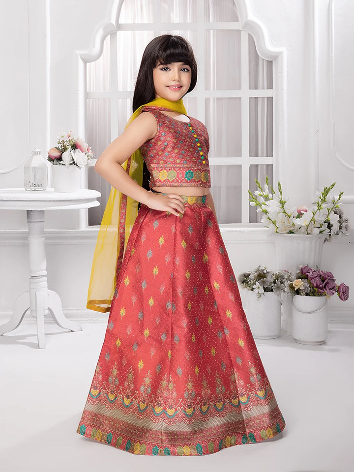 Ethnic Bright Red Silk Lehenga Choli | Festive Wear for Kids