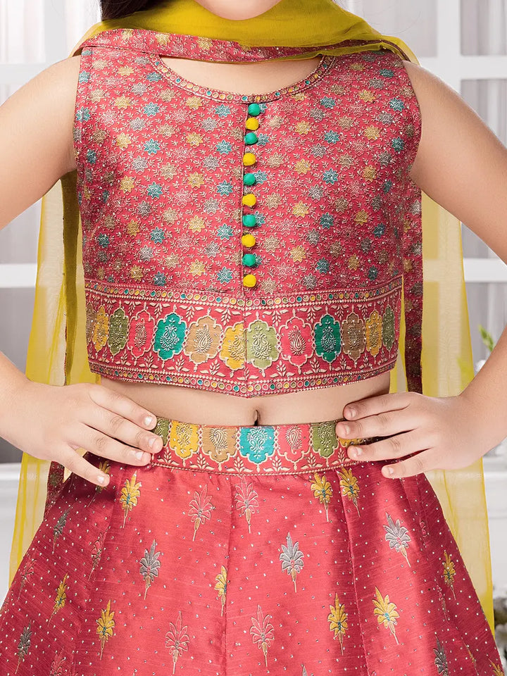 Ethnic Bright Red Silk Lehenga Choli | Festive Wear for Kids
