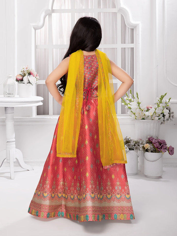 Ethnic Bright Red Silk Lehenga Choli | Festive Wear for Kids
