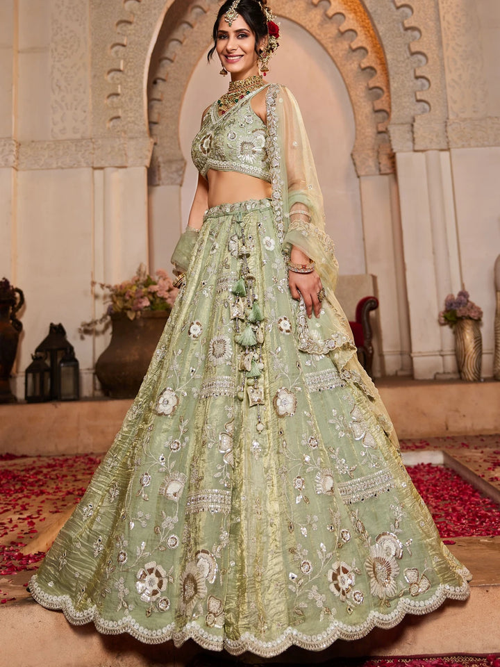 Tissue lehenga choli in pista green