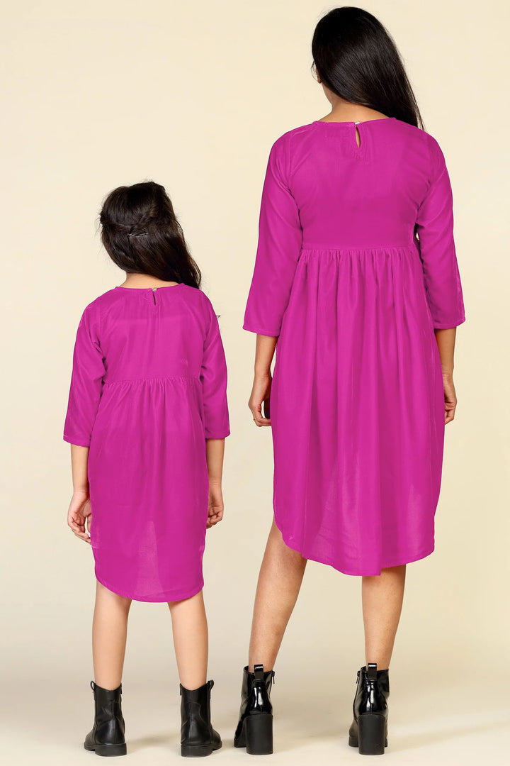Dark pink Trendy Fuchsia High-Low Dresses for Mom and Daughter - Matching Set