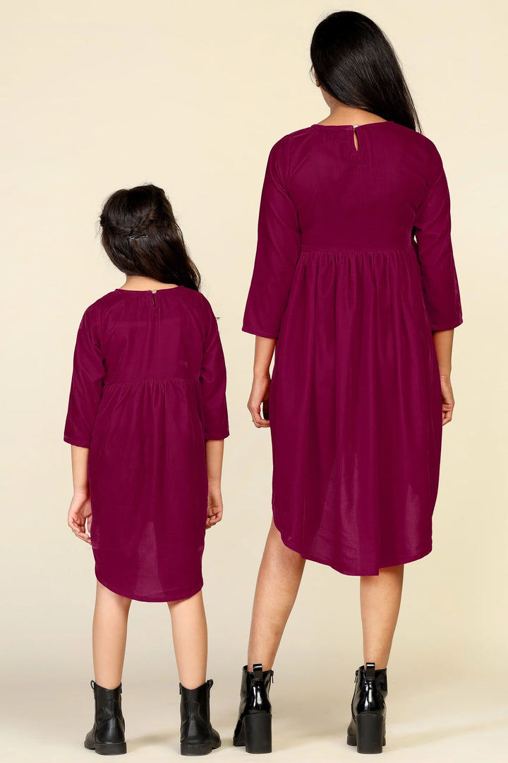 Trendy Maroon High-Low Dresses for Mom and Daughter - Matching Set
