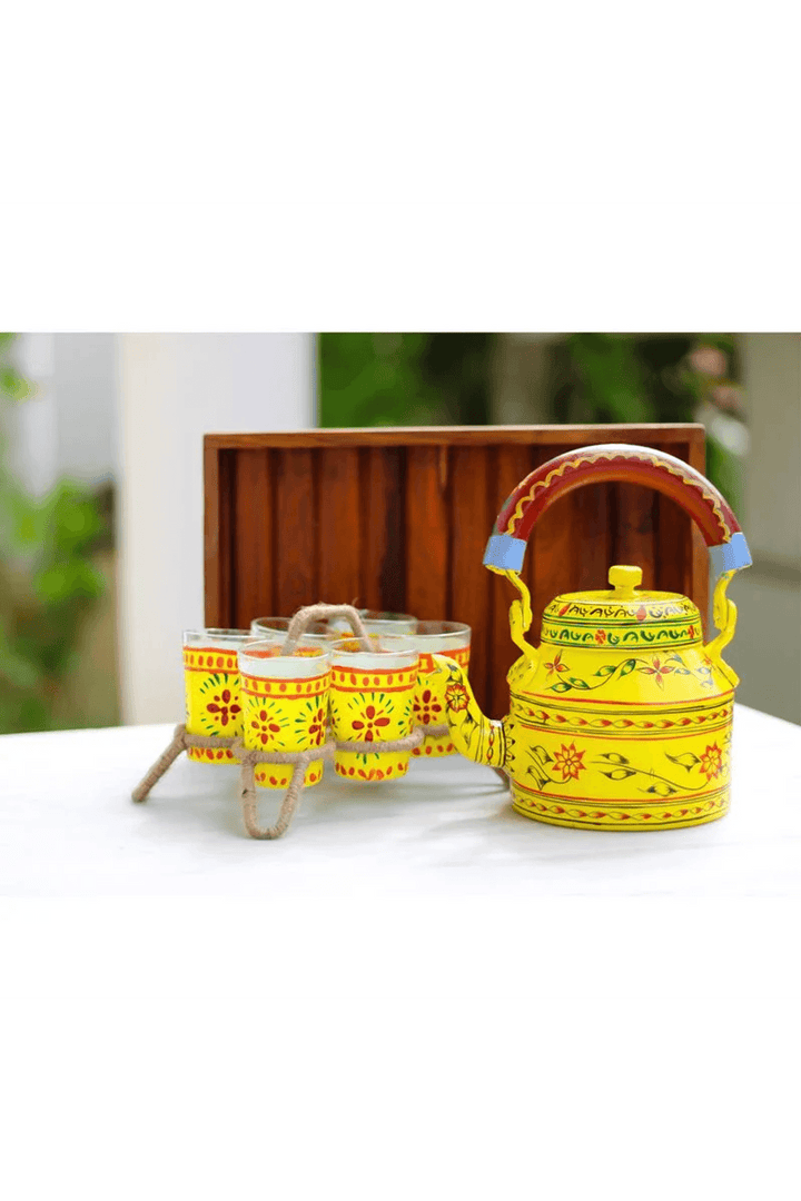 Ornamental Handcrafted Jaipur|Tea Set with Glasses & Stand