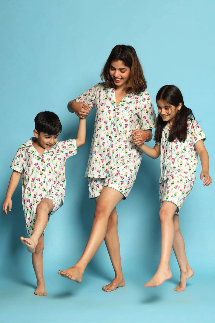 Watermelon Wonders Matching Watermelon Printed Night Suit Set For Mom, Daughter and Son