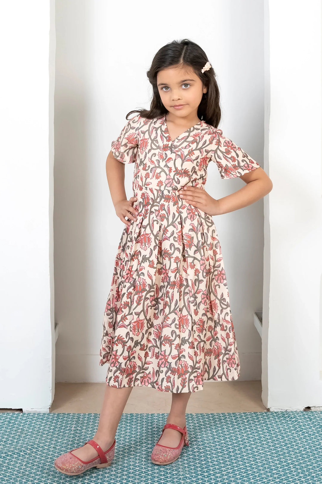 Mommy & Me Matching Maxi Dresses: Red Floral Print on Cream | Summer Comfort