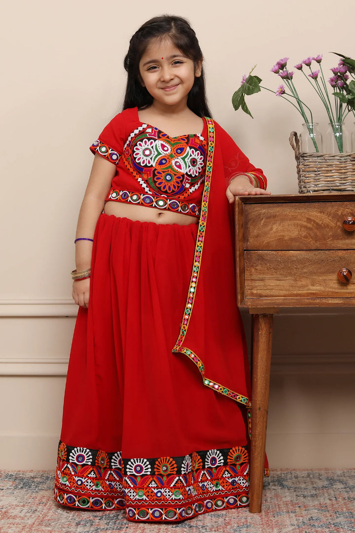 Exclusive Hand Embroidered Ethnic  Red Chaniya Choli Set with Matching Dupatta Mom and Daughter Twin Set