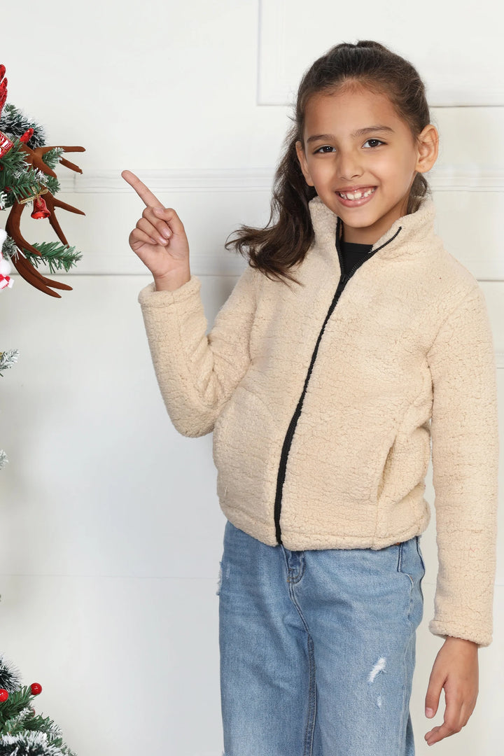 Mom and Daughter Winter Fashion: Cream Fleece Jacket Duo