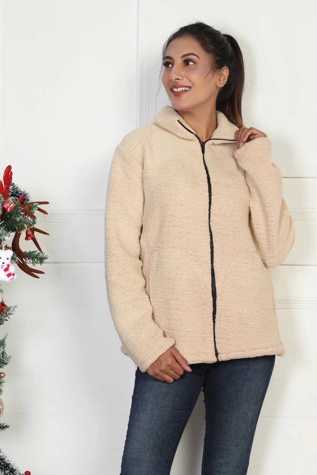 Mom and Daughter Winter Fashion: Cream Fleece Jacket Duo