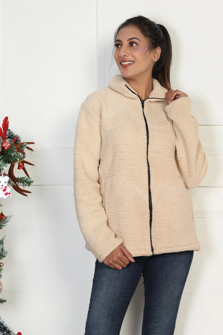 Mom and Daughter Winter Fashion: Cream Fleece Jacket Duo