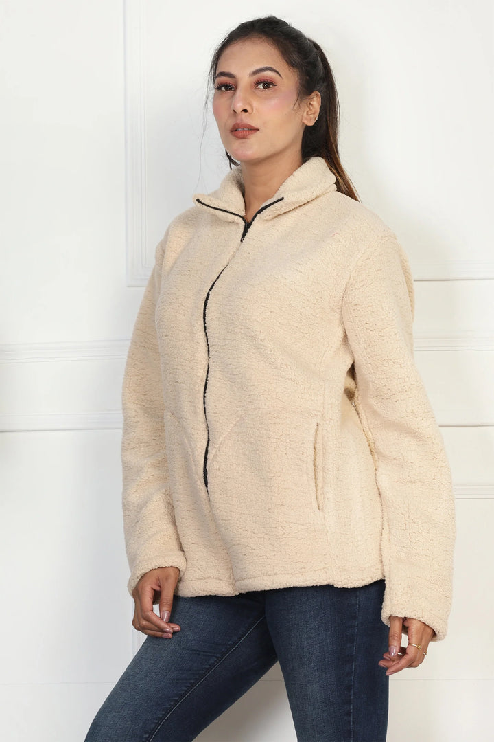 Mom and Daughter Winter Fashion: Cream Fleece Jacket Duo