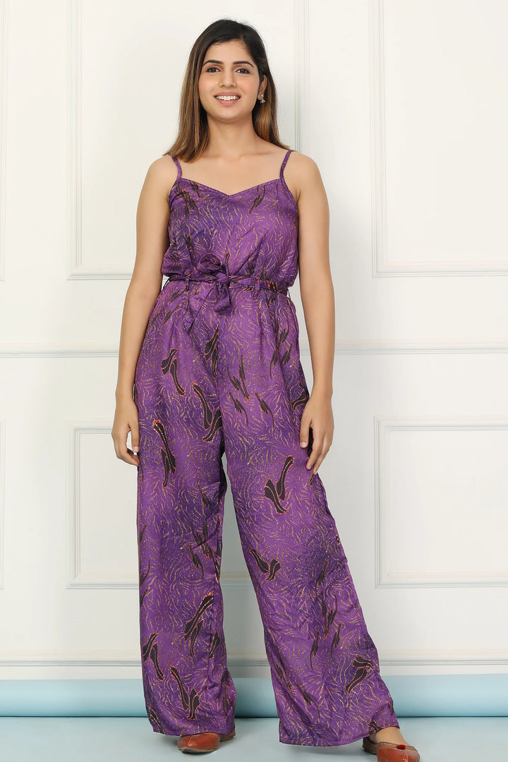 Stylish Matching Purple Spaghetti Jumpsuits for Mom and Daughter - Perfect Twin Set